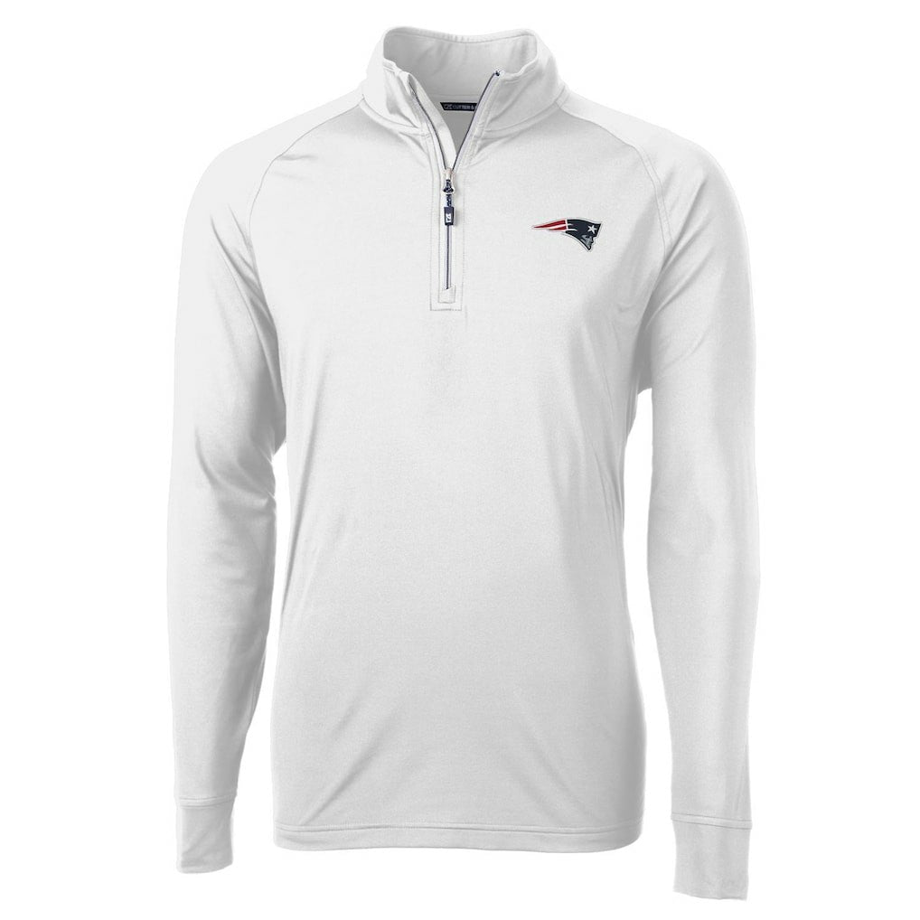 New England Patriots Cutter & Buck Adapt Eco Knit Quarter-Zip Pullover Jacket White | NFL
