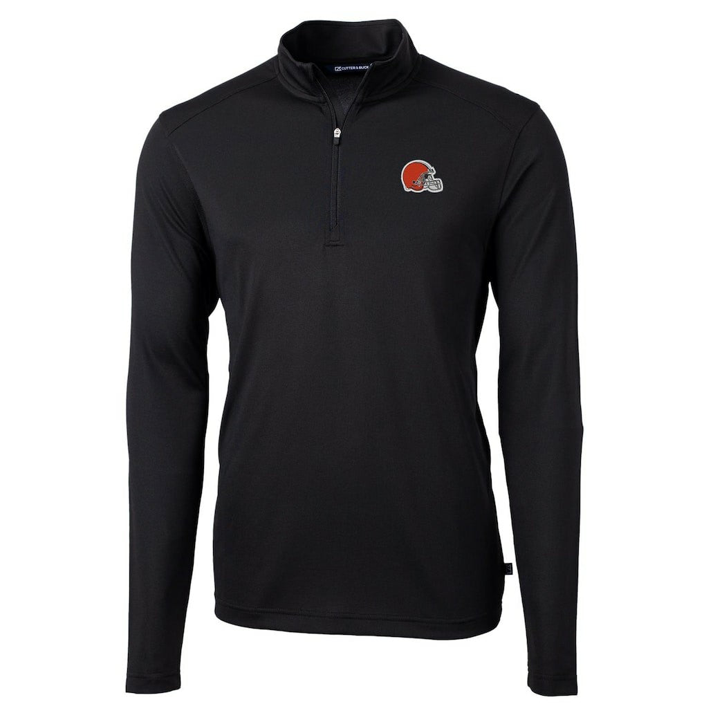 Cleveland Browns Cutter & Buck Virtue Eco Pique Recycled Quarter-Zip Pullover Jacket Black | NFL
