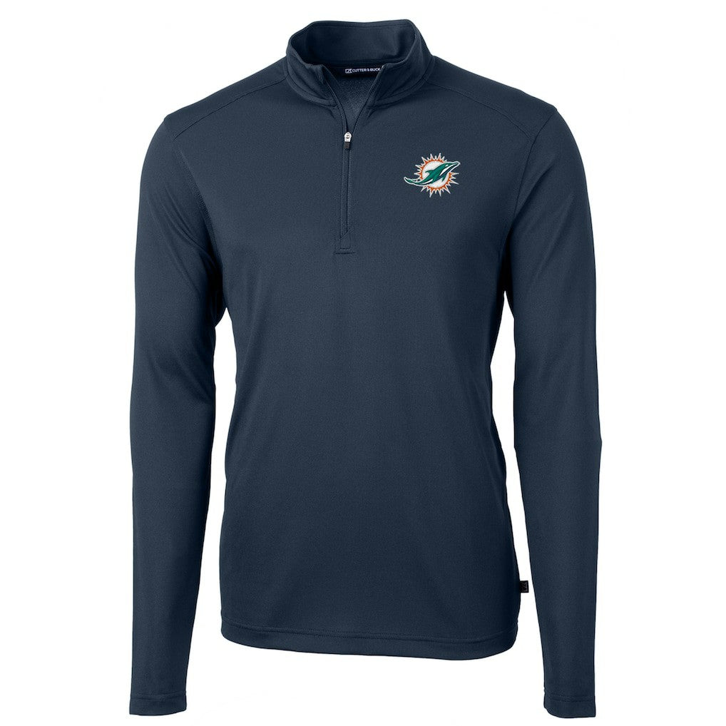 Miami Dolphins Cutter & Buck Virtue Eco Pique Recycled Quarter-Zip Pullover Jacket Navy | NFL