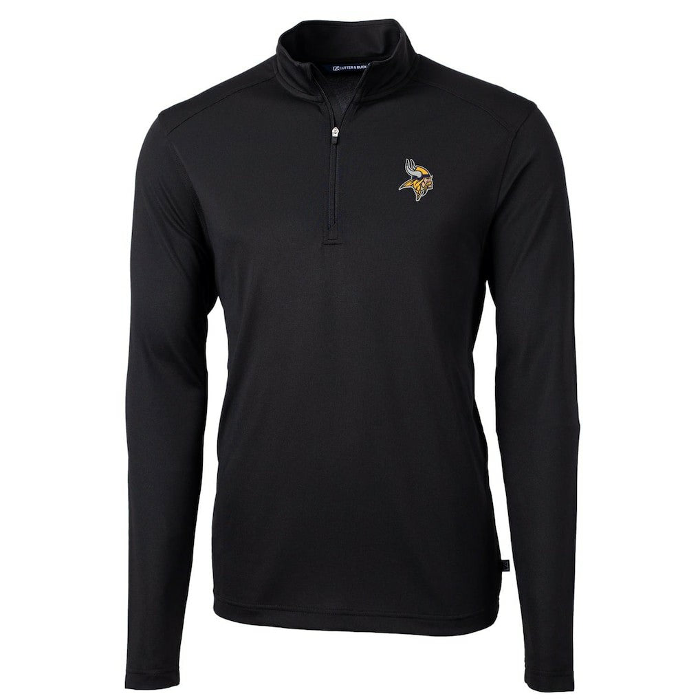 Minnesota Vikings Cutter & Buck Virtue Eco Pique Recycled Quarter-Zip Pullover Jacket Black | NFL