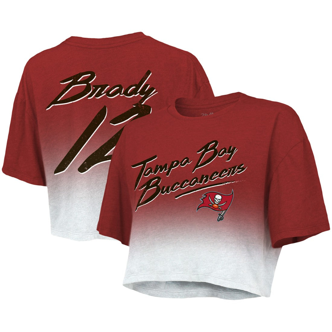 Tom Brady Tampa Bay Buccaneers Majestic Threads Women's Drip-Dye Player Name & Number Tri-Blend Crop T-Shirt Red/White | NFL