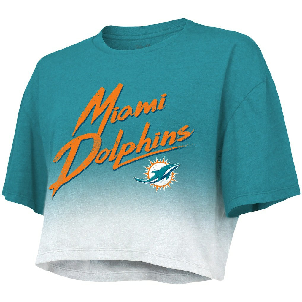 Tua Tagovailoa Miami Dolphins Majestic Threads Women's Dip-Dye Player Name & Number Crop Top Aqua/White | NFL