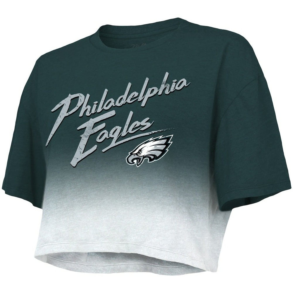 Jalen Hurts Philadelphia Eagles Majestic Threads Women's Dip-Dye Player Name & Number Crop Top Green/White | NFL
