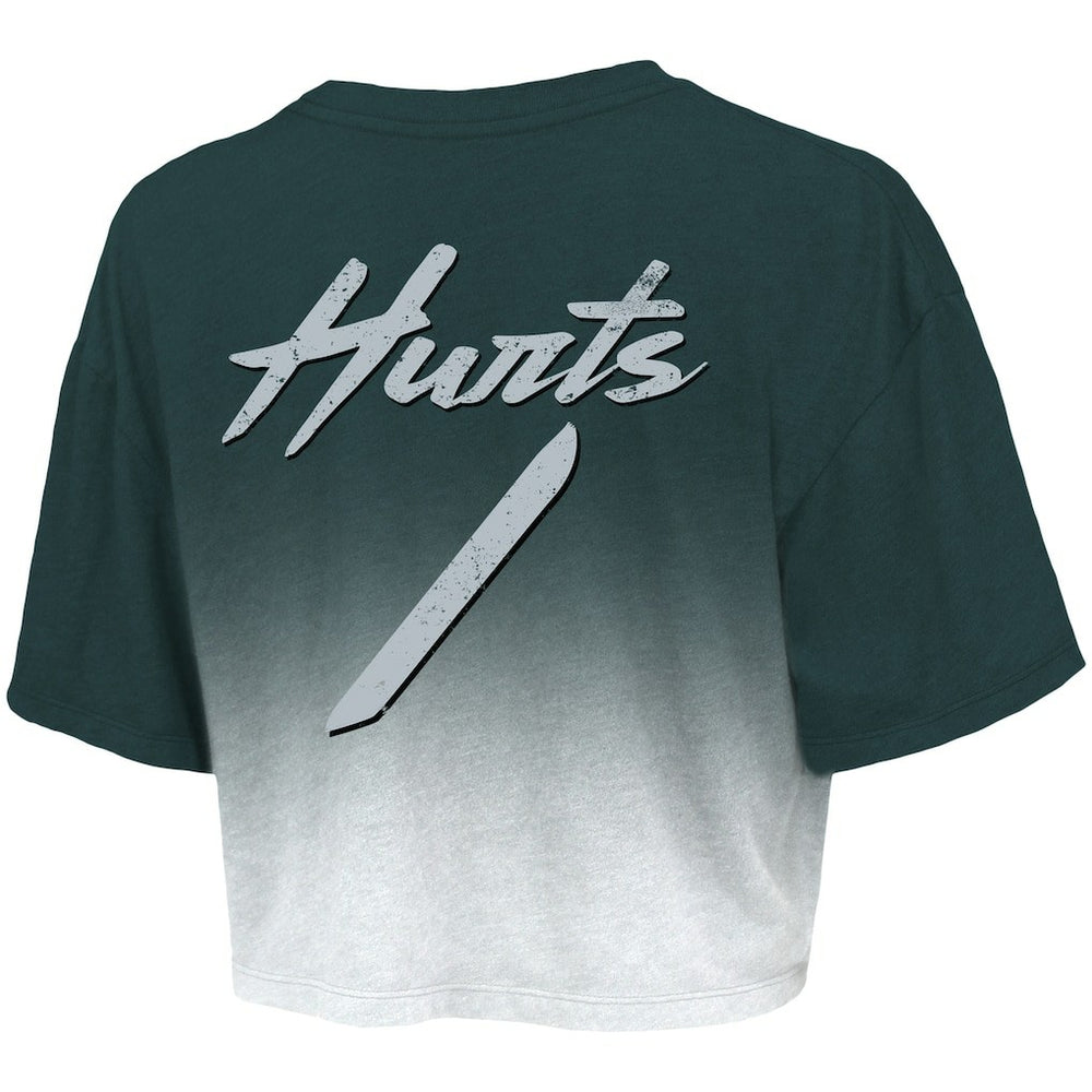 Jalen Hurts Philadelphia Eagles Majestic Threads Women's Dip-Dye Player Name & Number Crop Top Green/White | NFL