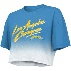 Justin Herbert Los Angeles Chargers Majestic Threads Women's Dip-Dye Player Name & Number Crop Top Powder Blue/White | NFL