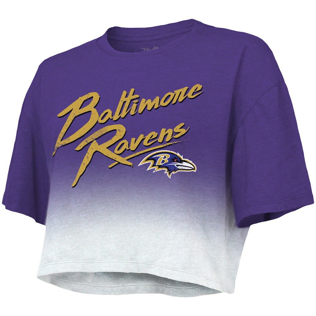 Lamar Jackson Baltimore Ravens Majestic Threads Women's Dip-Dye Player Name & Number Crop Top Purple/White | NFL
