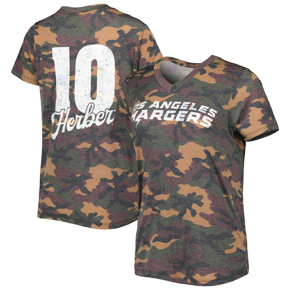 Justin Herbert Los Angeles Chargers Majestic Threads Women's Name & Number V-Neck Tri-Blend T-Shirt Camo | NFL