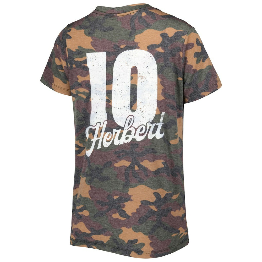 Justin Herbert Los Angeles Chargers Majestic Threads Women's Name & Number V-Neck Tri-Blend T-Shirt Camo | NFL
