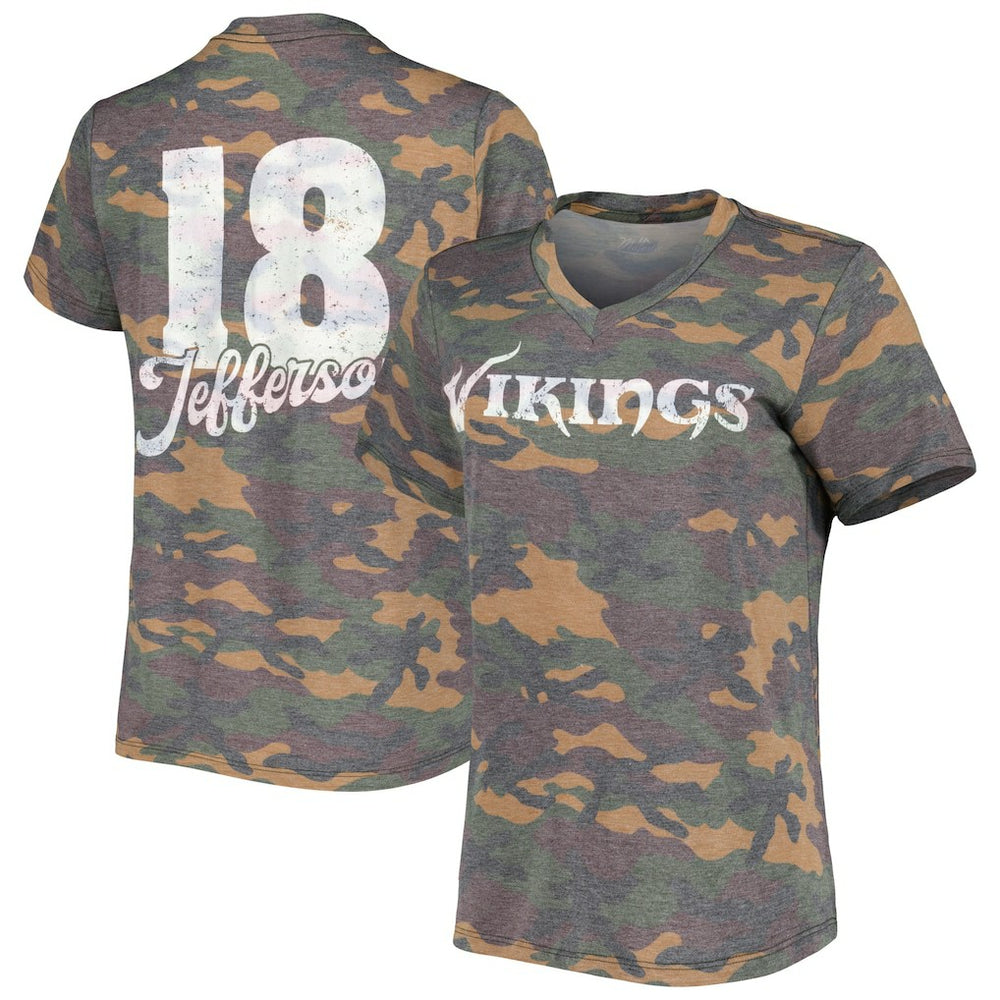 Justin Jefferson Minnesota Vikings Women's Name & Number Tri-Blend V-Neck T-Shirt Camo | NFL
