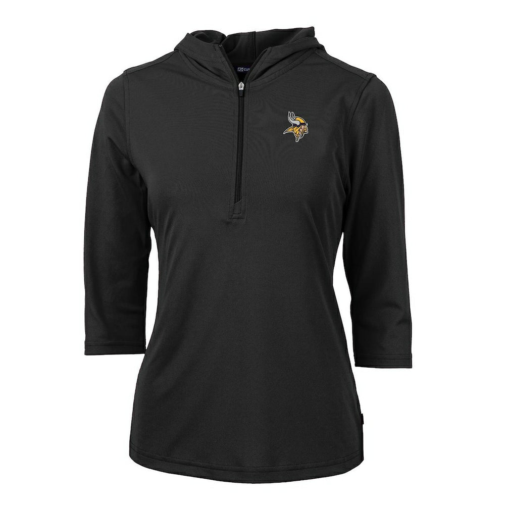 Minnesota Vikings Cutter & Buck Women's Virtue Eco Pique Half-Zip 3/4 Sleeve Pullover Hoodie Black | NFL