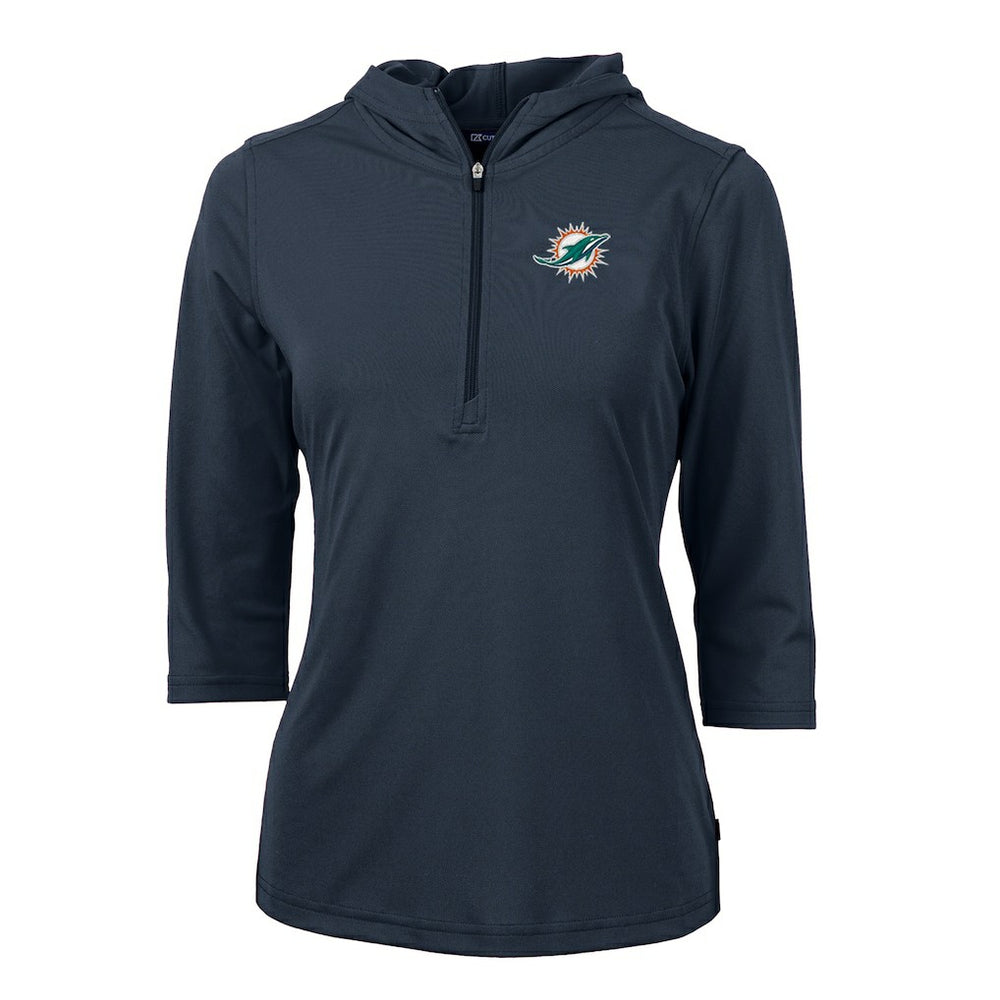 Miami Dolphins Cutter & Buck Women's Virtue Eco Pique Half-Zip 3/4 Sleeve Pullover Hoodie Navy | NFL
