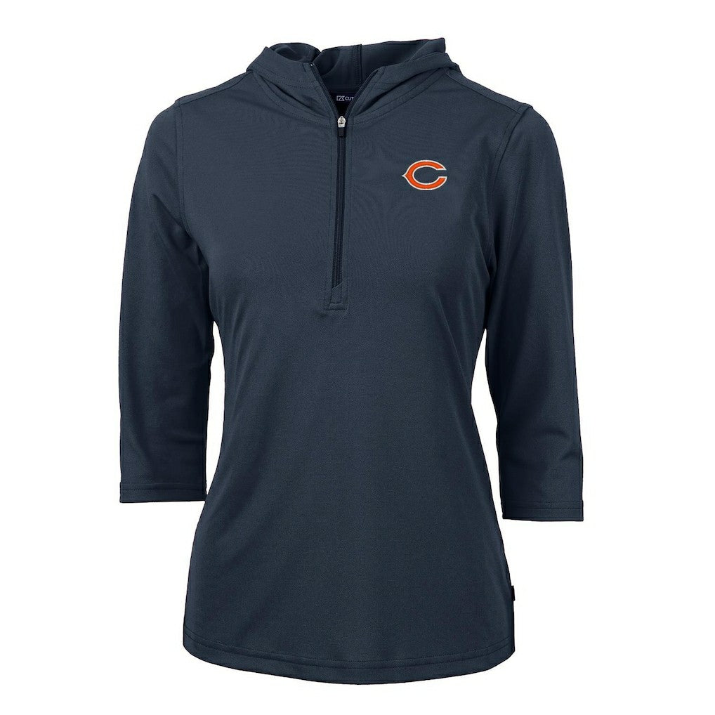 Chicago Bears Cutter & Buck Women's Virtue Eco Pique Half-Zip 3/4 Sleeve Pullover Hoodie Navy | NFL