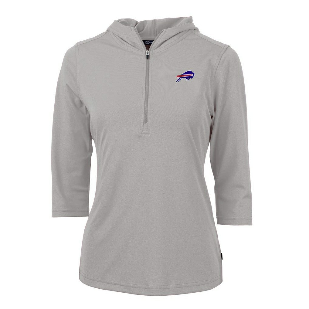 Buffalo Bills Cutter & Buck Women's Virtue Eco Pique Half-Zip 3/4 Sleeve Pullover Hoodie Gray | NFL