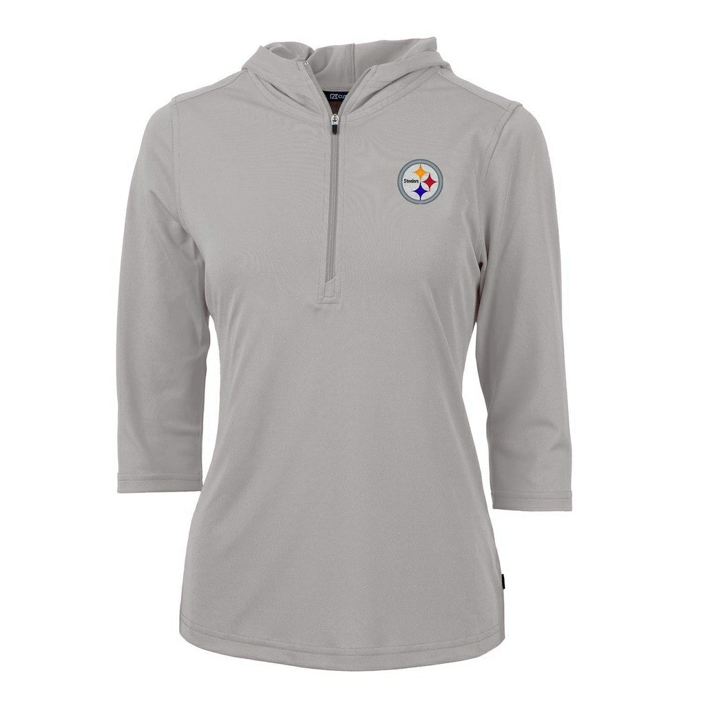 Pittsburgh Steelers Cutter & Buck Women's Virtue Eco Pique Half-Zip 3/4 Sleeve Pullover Hoodie Gray | NFL