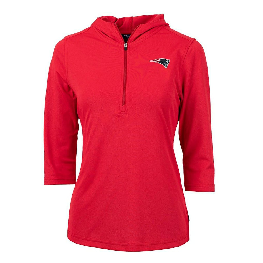 New England Patriots Cutter & Buck Women's Virtue Eco Pique Half-Zip 3/4 Sleeve Pullover Hoodie Red | NFL