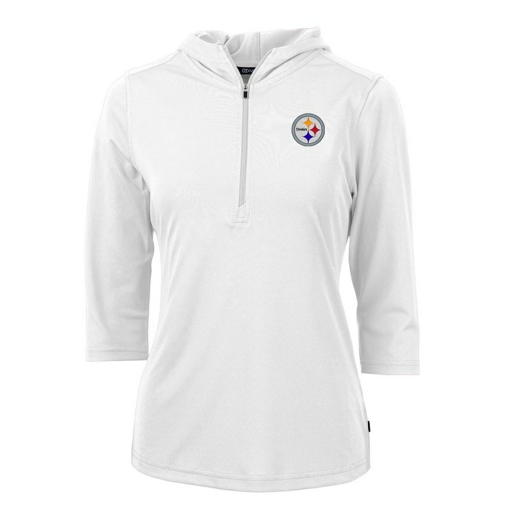 Pittsburgh Steelers Cutter & Buck Women's Virtue Eco Pique Half-Zip 3/4 Sleeve Pullover Hoodie White | NFL