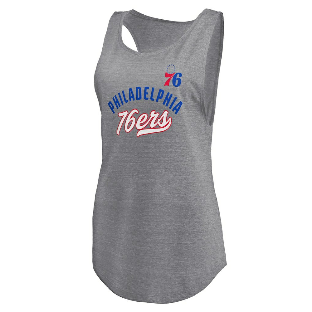 Philadelphia 76ers Women's Quality Time Open Scoop Neck Tri-Blend Tank Top Heathered Gray - NBA