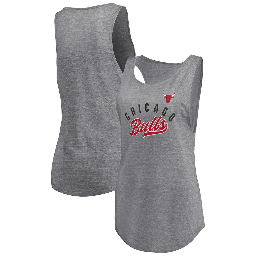 Chicago Bulls Women's Quality Time Open Scoop Neck Tri-Blend Tank Top Heathered Gray - NBA