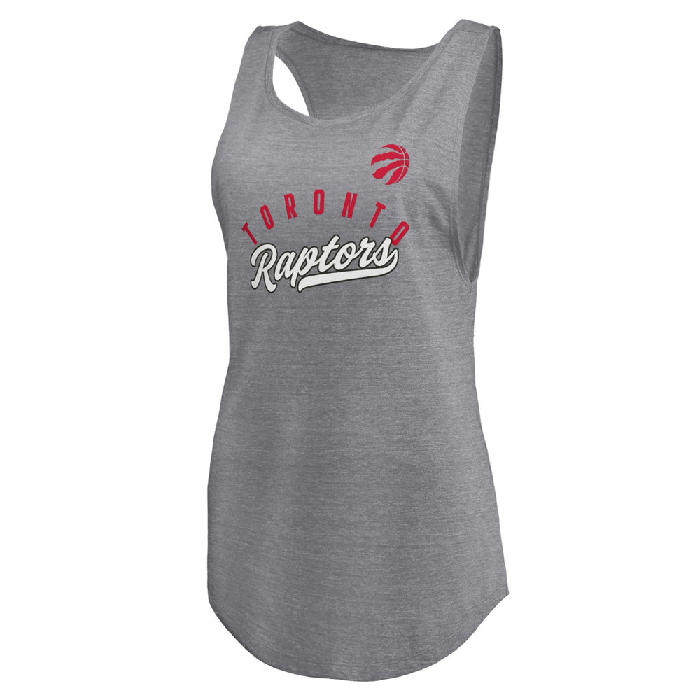 Toronto Raptors Women's Quality Time Open Scoop Neck Tri-Blend Tank Top Heathered Gray - NBA