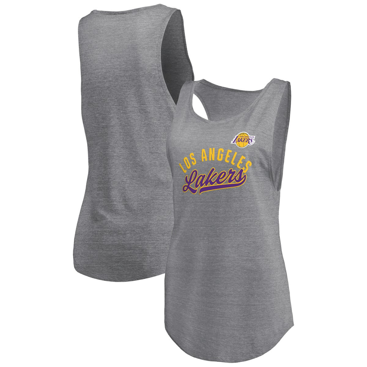 Los Angeles Lakers Women's Quality Time Open Scoop Neck Tri-Blend Tank Top Heathered Gray - NBA