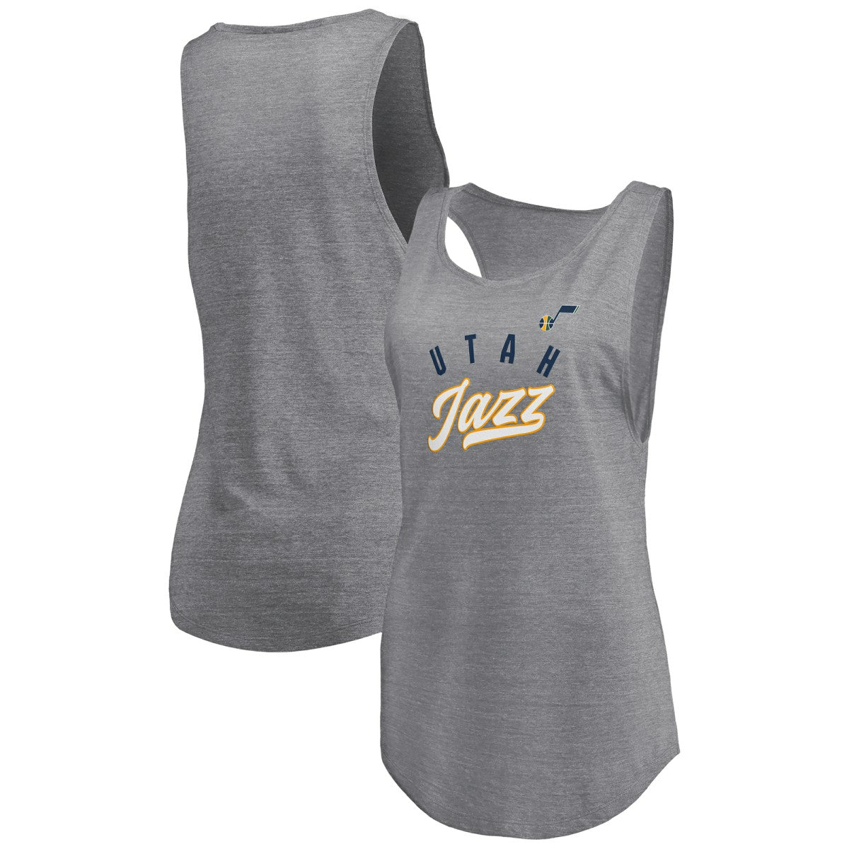 Utah Jazz Women's Quality Time Open Scoop Neck Tri-Blend Tank Top Heathered Gray - NBA