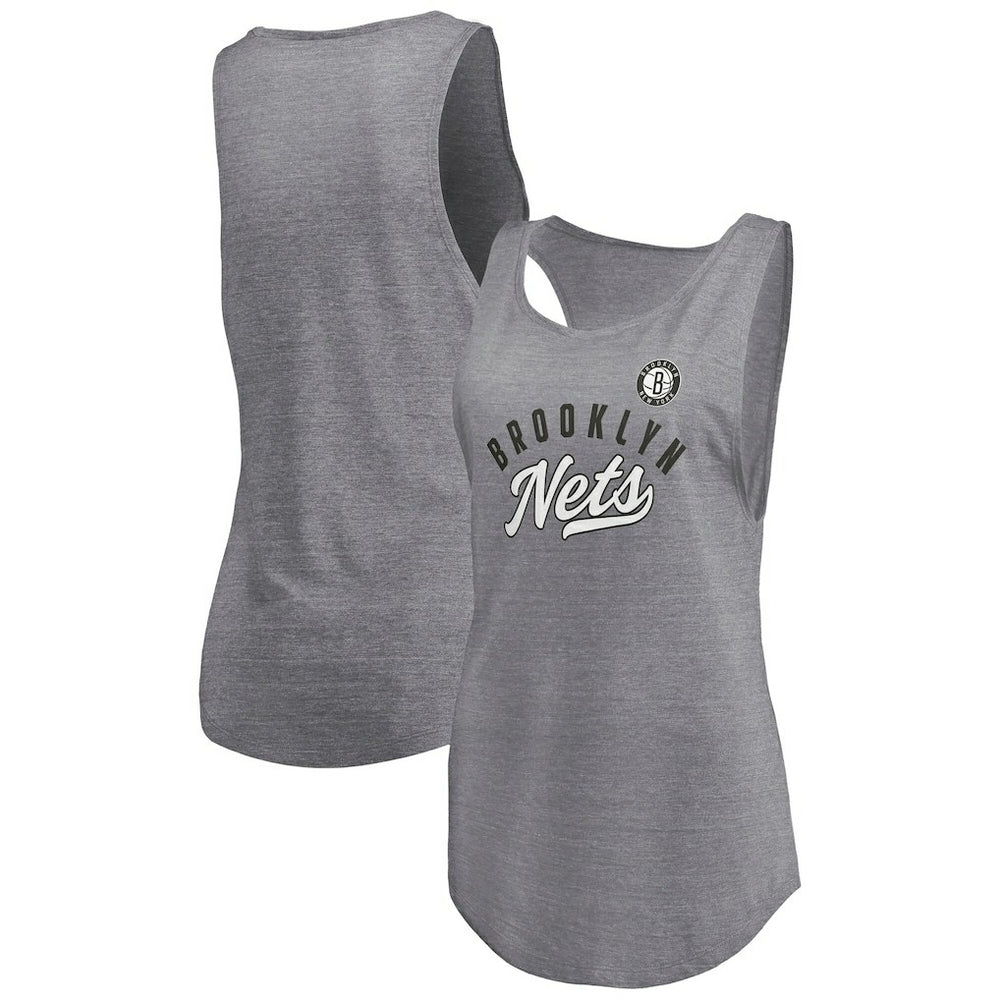 Brooklyn Nets Women's Quality Time Open Scoop Neck Tri-Blend Tank Top Heathered Gray - NBA