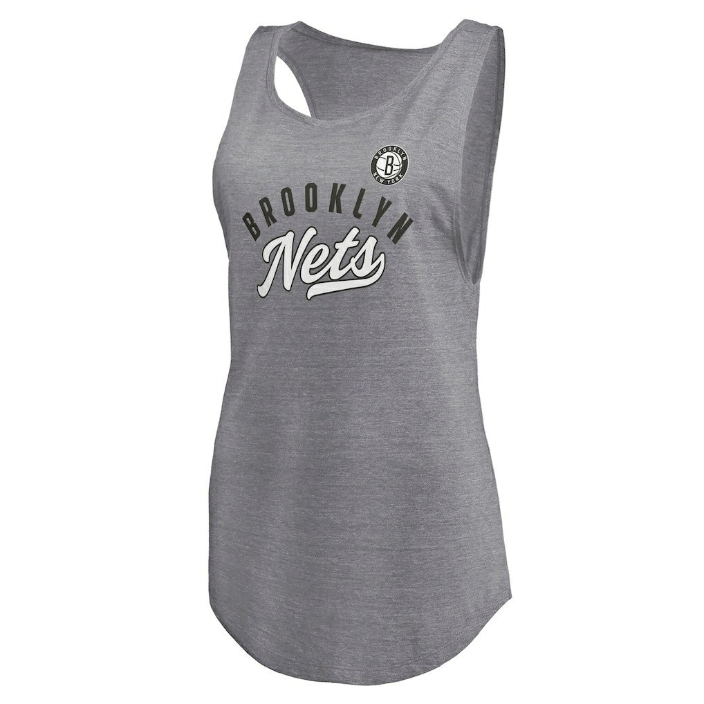 Brooklyn Nets Women's Quality Time Open Scoop Neck Tri-Blend Tank Top Heathered Gray - NBA