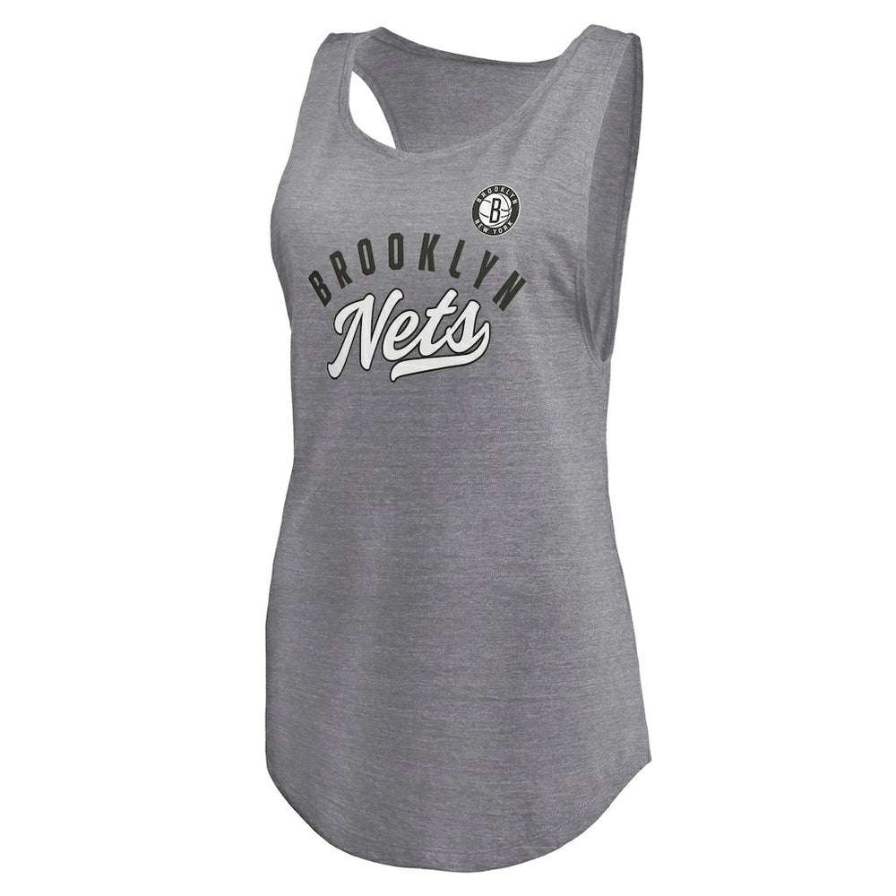 Brooklyn Nets Women's Quality Time Open Scoop Neck Tri-Blend Tank Top Heathered Gray - NBA