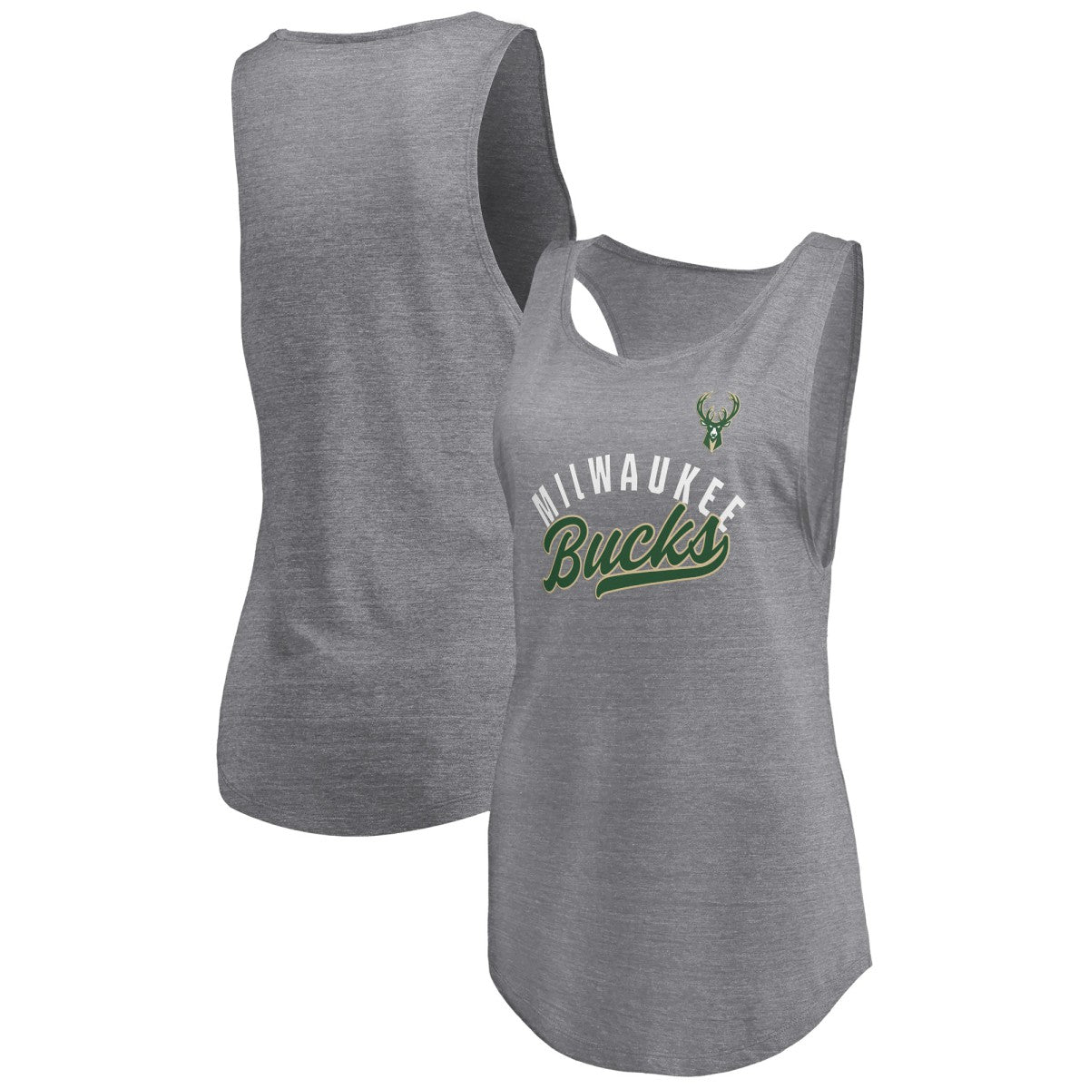 Milwaukee Bucks Women's Quality Time Open Scoop Neck Tri-Blend Tank Top Heathered Gray - NBA