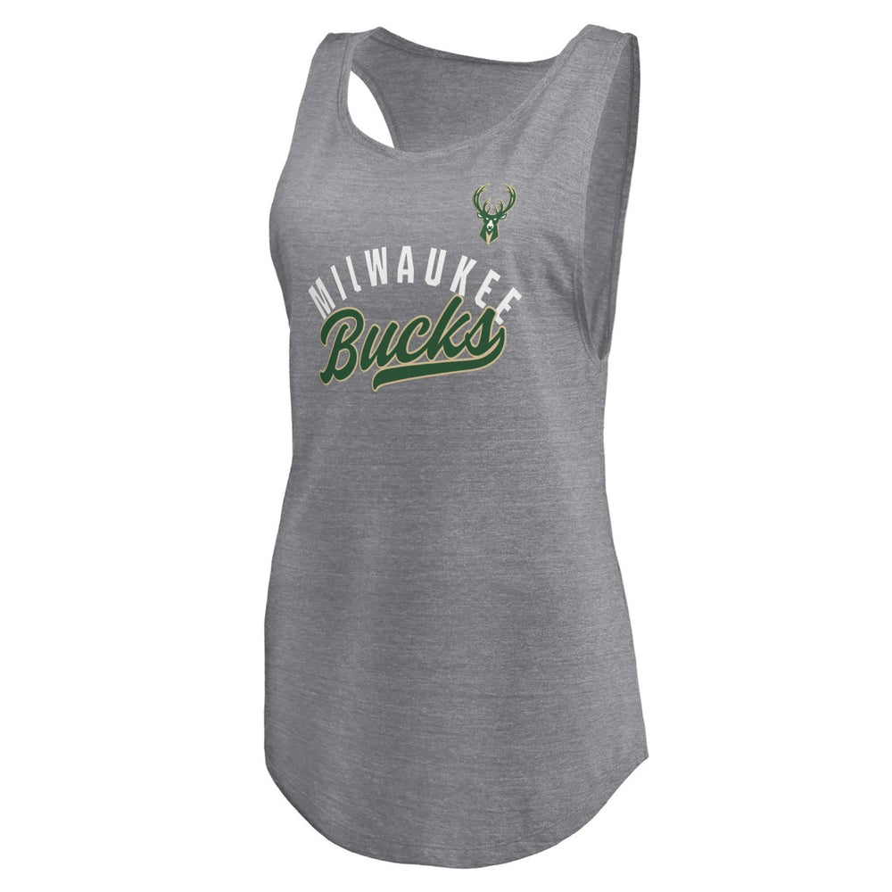 Milwaukee Bucks Women's Quality Time Open Scoop Neck Tri-Blend Tank Top Heathered Gray - NBA