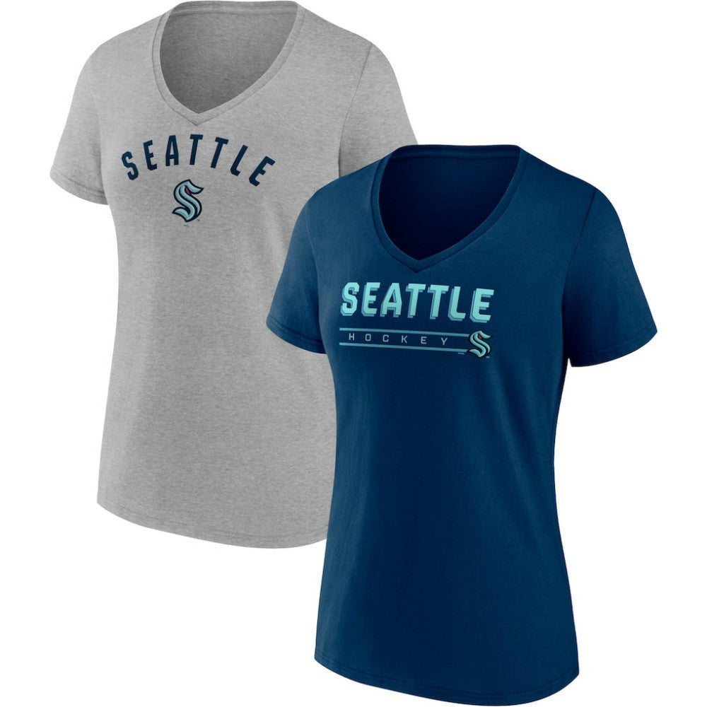 Seattle Kraken Fanatics Women's Parent 2-Pack V-Neck T-Shirt Set - Deep Sea Blue/Gray - NHL