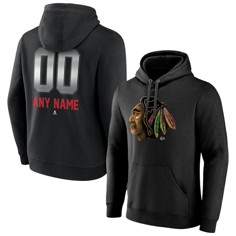 Chicago Blackhawks Personalized Midnight Mascot Logo Pullover Hoodie - Black - NHL