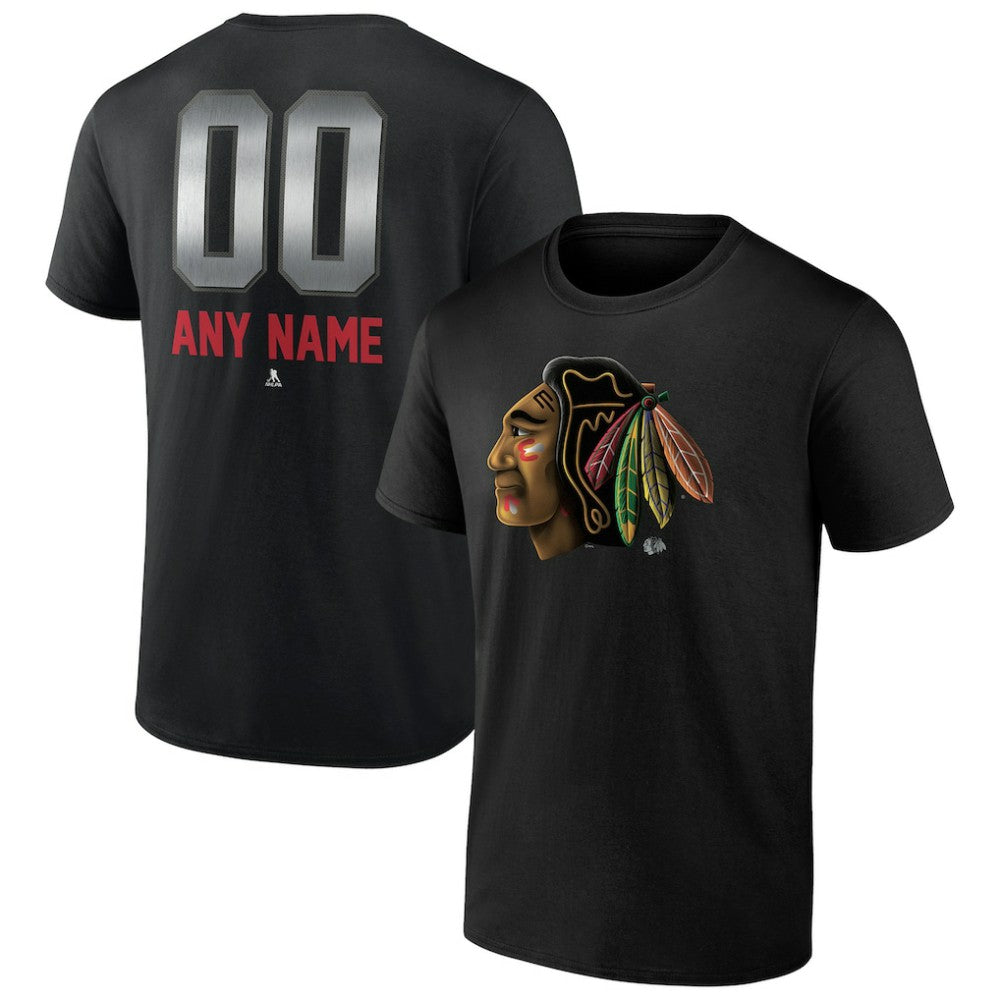 Chicago Blackhawks Personalized Midnight Mascot Logo T-Shirt - Black - NHL