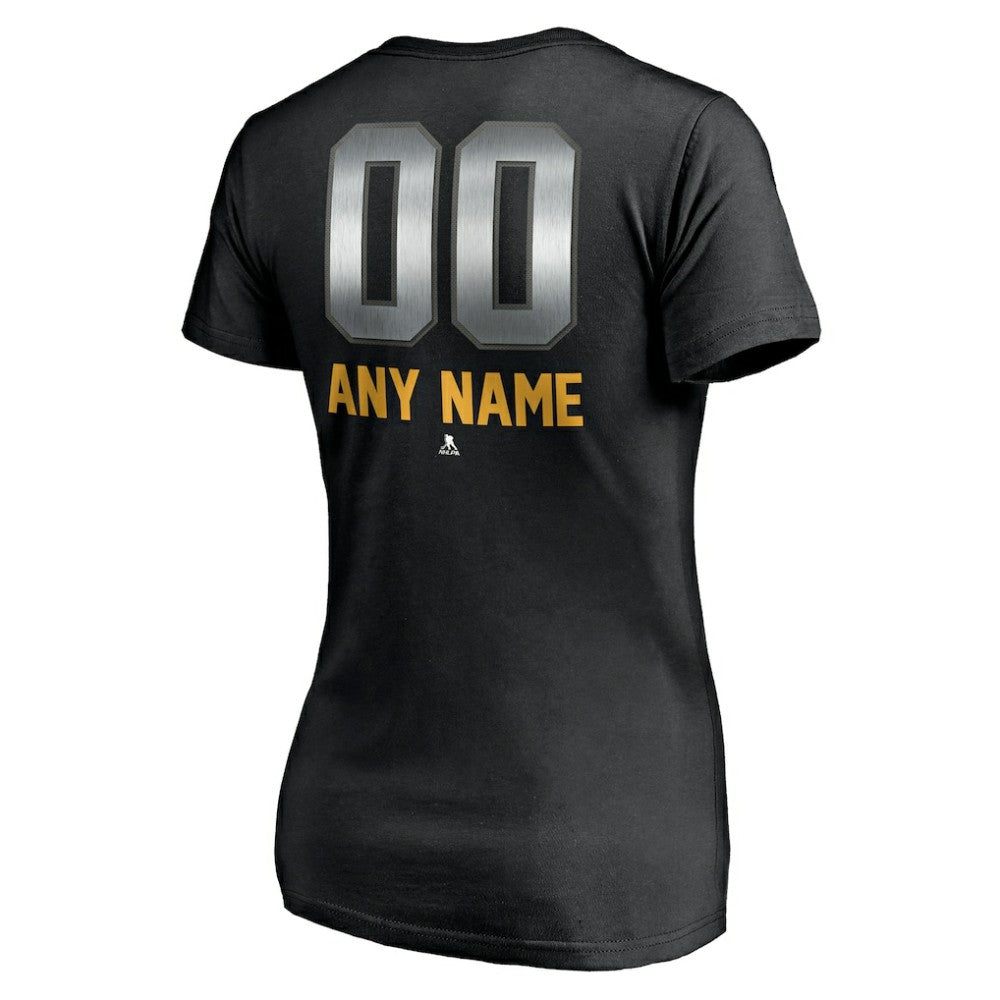 Boston Bruins Women's Personalized Midnight Mascot Logo V-Neck T-Shirt - Black - NHL