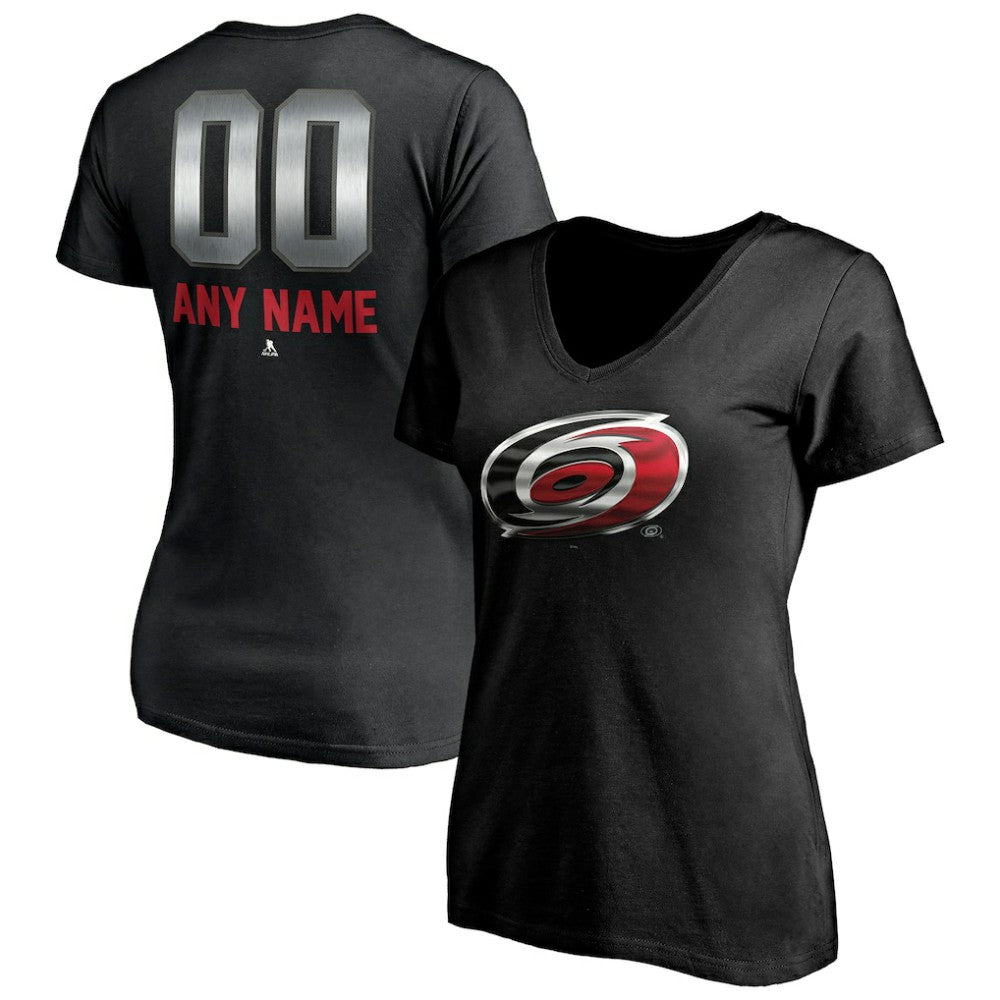 Carolina Hurricanes Women's Personalized Midnight Mascot Logo V-Neck T-Shirt - Black - NHL