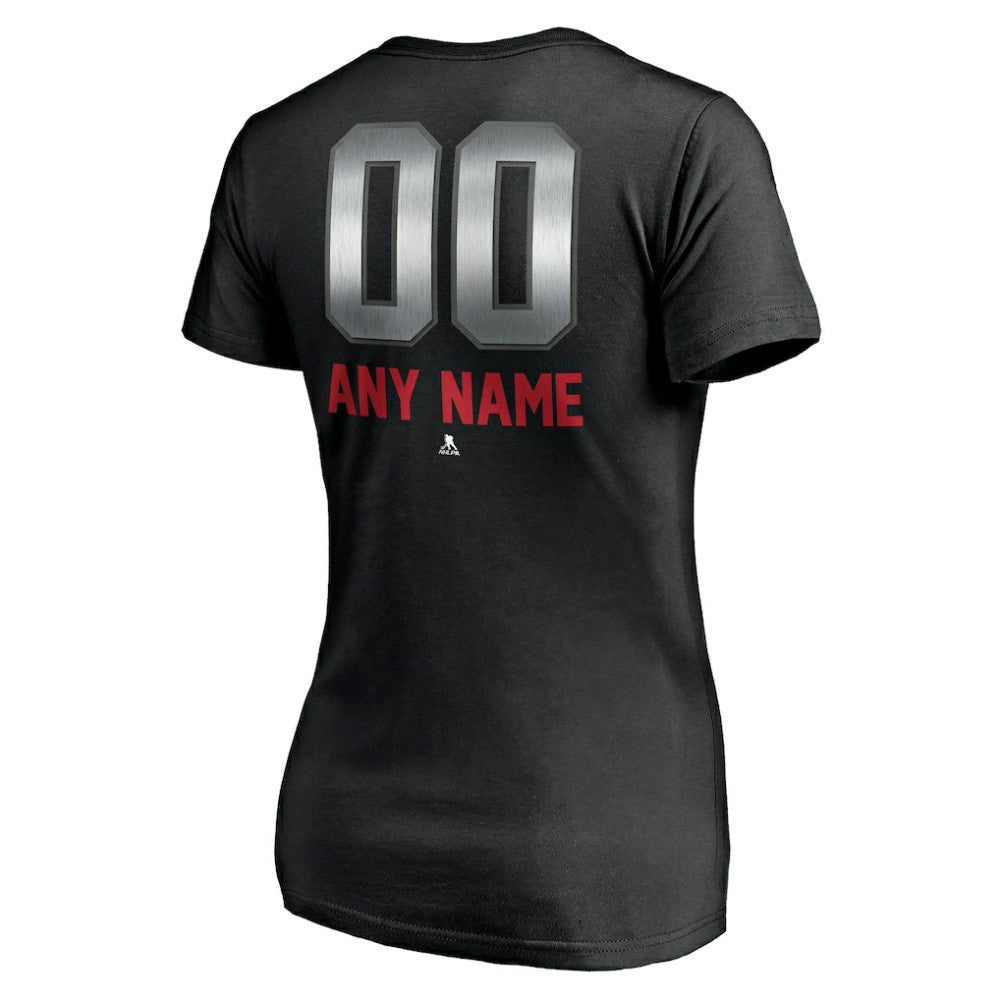Carolina Hurricanes Women's Personalized Midnight Mascot Logo V-Neck T-Shirt - Black - NHL