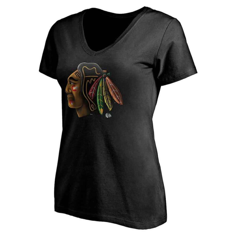 Chicago Blackhawks Women's Personalized Midnight Mascot Logo V-Neck T-Shirt - Black - NHL