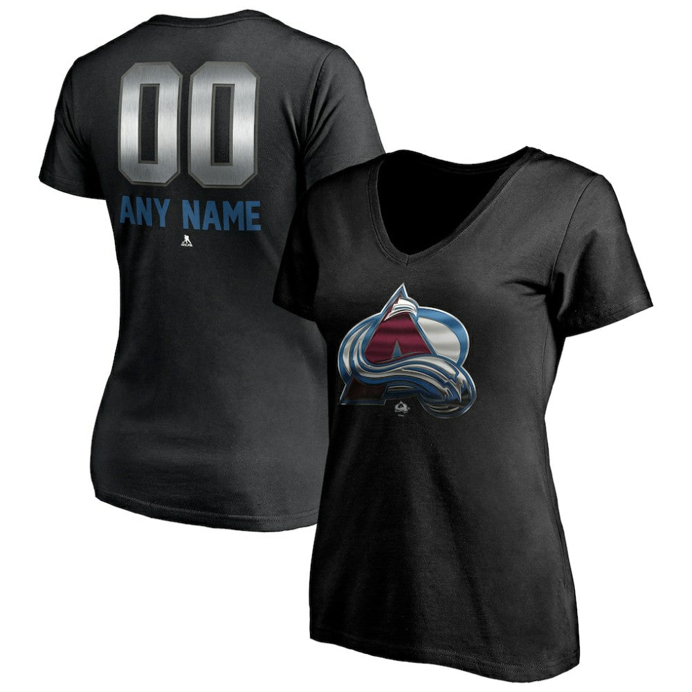 Colorado Avalanche Women's Personalized Midnight Mascot Logo V-Neck T-Shirt - Black - NHL