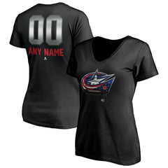 Columbus Blue Jackets Women's Personalized Midnight Mascot Logo V-Neck T-Shirt - Black - NHL