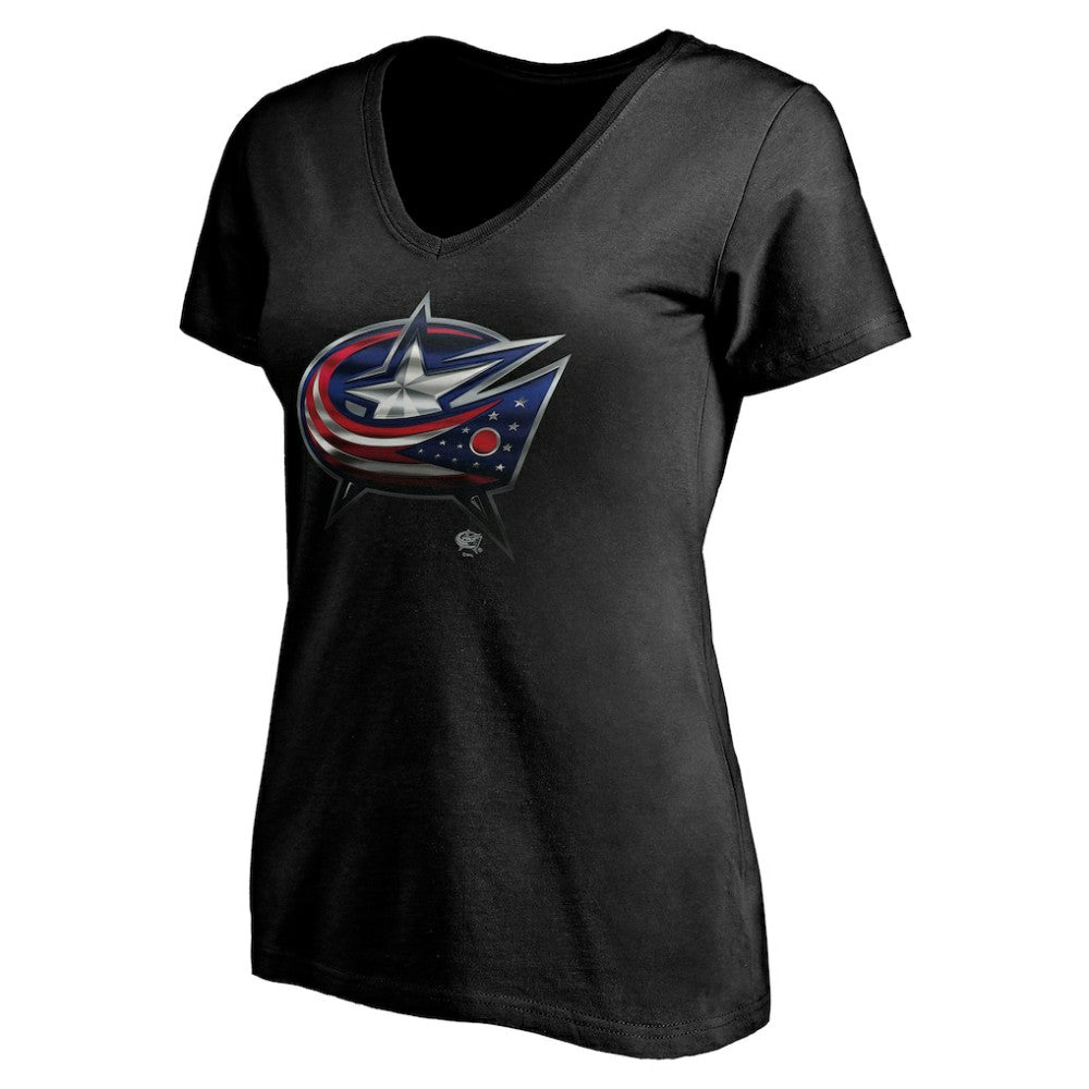 Columbus Blue Jackets Women's Personalized Midnight Mascot Logo V-Neck T-Shirt - Black - NHL