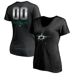 Dallas Stars Women's Personalized Midnight Mascot Logo V-Neck T-Shirt - Black - NHL