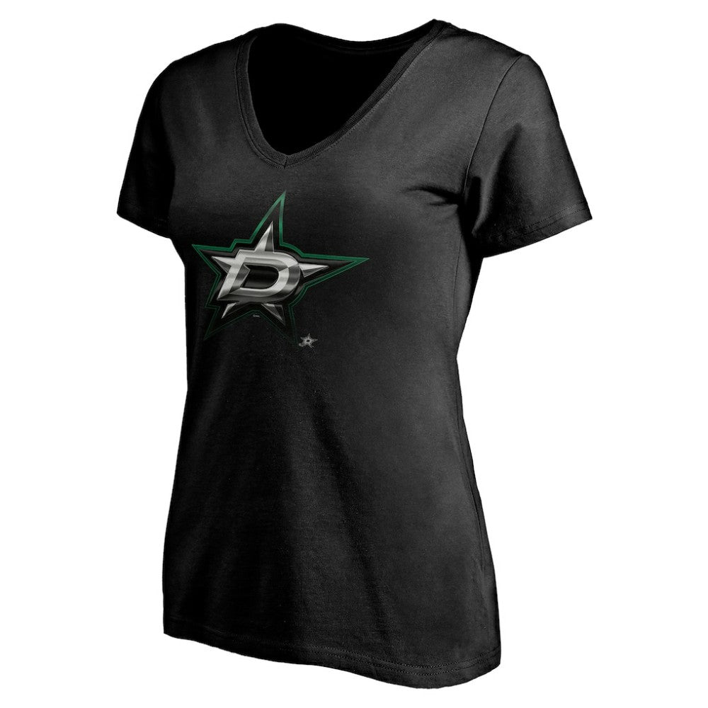 Dallas Stars Women's Personalized Midnight Mascot Logo V-Neck T-Shirt - Black - NHL