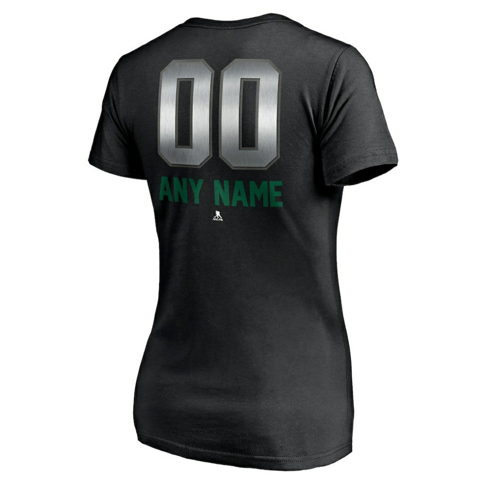 Dallas Stars Women's Personalized Midnight Mascot Logo V-Neck T-Shirt - Black - NHL