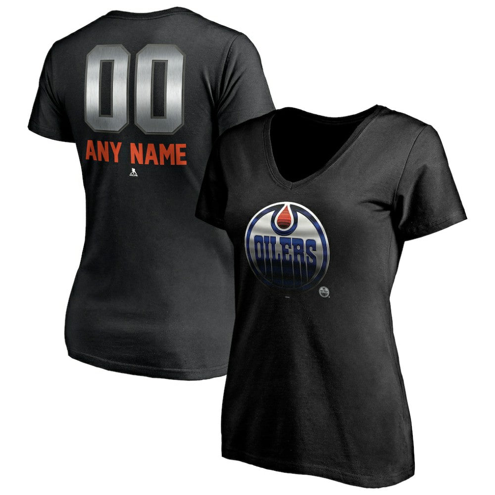 Edmonton Oilers Women's Personalized Midnight Mascot Logo V-Neck T-Shirt - Black - NHL