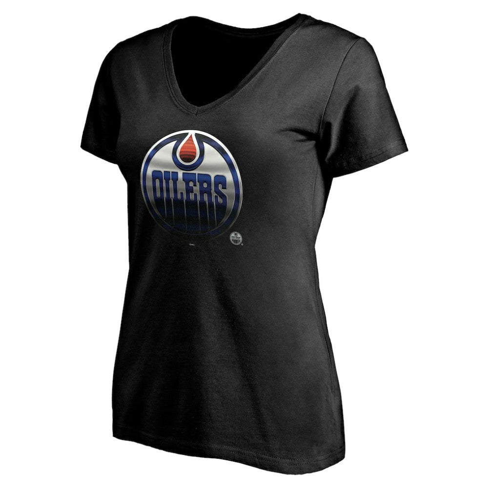 Edmonton Oilers Women's Personalized Midnight Mascot Logo V-Neck T-Shirt - Black - NHL