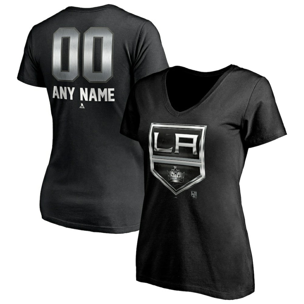 Los Angeles Kings Women's Personalized Midnight Mascot Logo V-Neck T-Shirt - Black - NHL