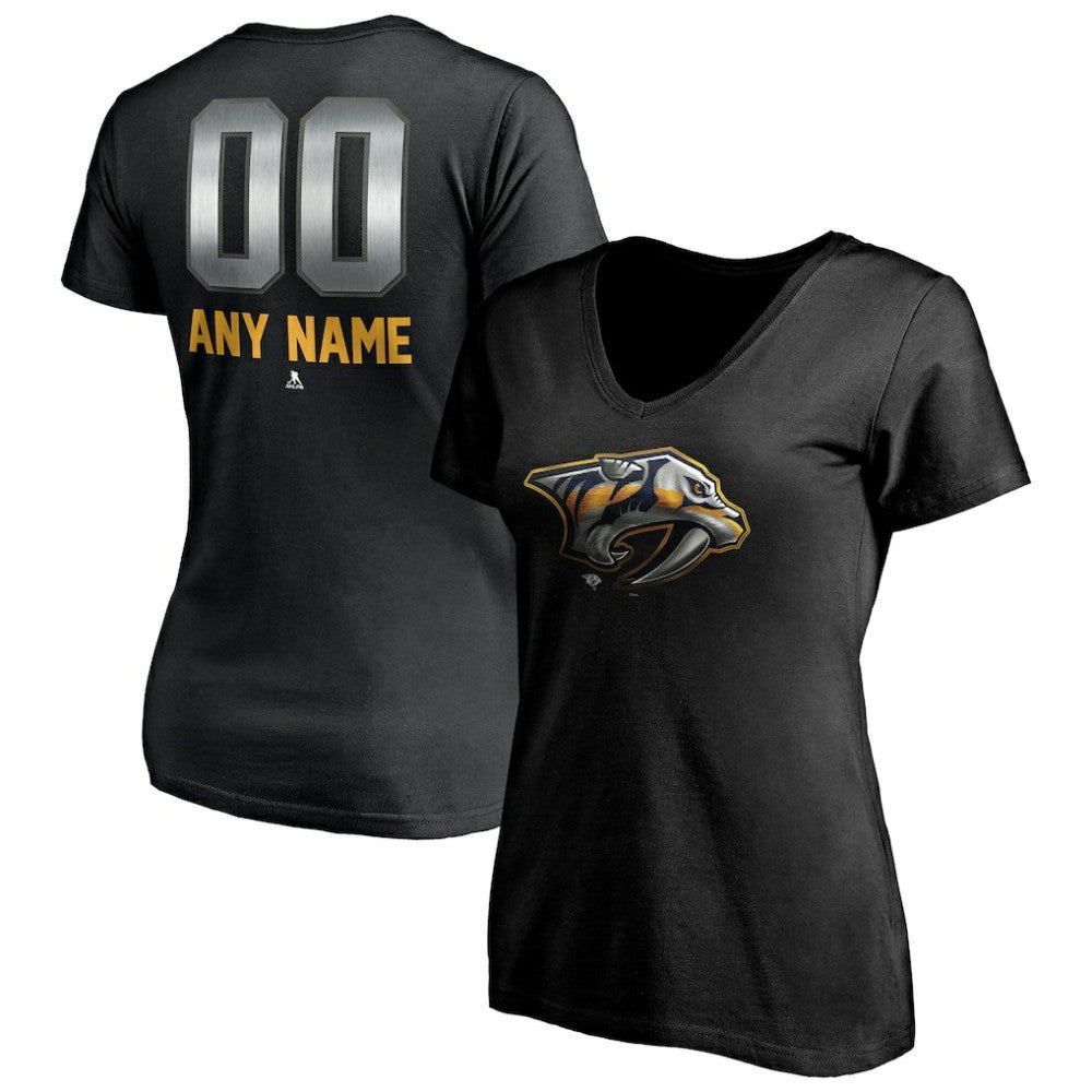 Nashville Predators Women's Personalized Midnight Mascot Logo V-Neck T-Shirt - Black - NHL