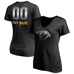 Nashville Predators Women's Personalized Midnight Mascot Logo V-Neck T-Shirt - Black - NHL