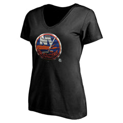 New York Islanders Women's Personalized Midnight Mascot Logo V-Neck T-Shirt - Black - NHL