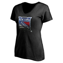New York Rangers Women's Personalized Midnight Mascot Logo V-Neck T-Shirt - Black - NHL